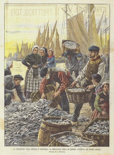 Das Ende des Elends in der Bretagne, der wundersame Sardinenfang der vergangenen Tage von Achille Beltrame